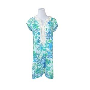 Lilly Pulitzer Madia Tunic Shift Dress SMALL Blue Boom Croc A‎ Locca Lightweight